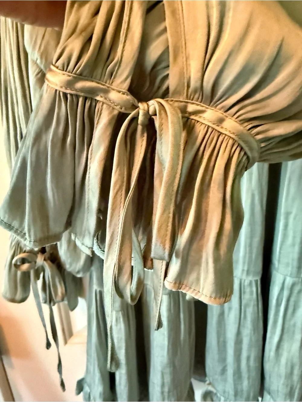 o.p.t by Anthropologie Sage Green Tiered V-Neck Tunic Top Liquid Shine NWT - Picture 10 of 13